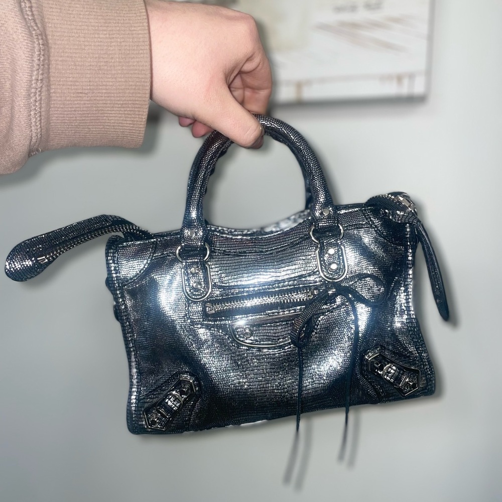 Balenciaga metallic calfskin lizard embossed nano city bag